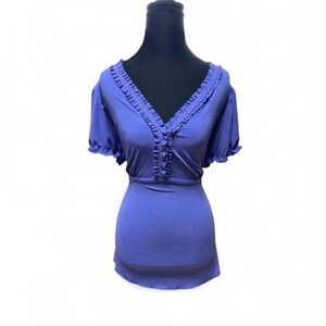 y2k fairy purple ruffle top soft girl coquette tie-back blouse size 14/16 whimsy